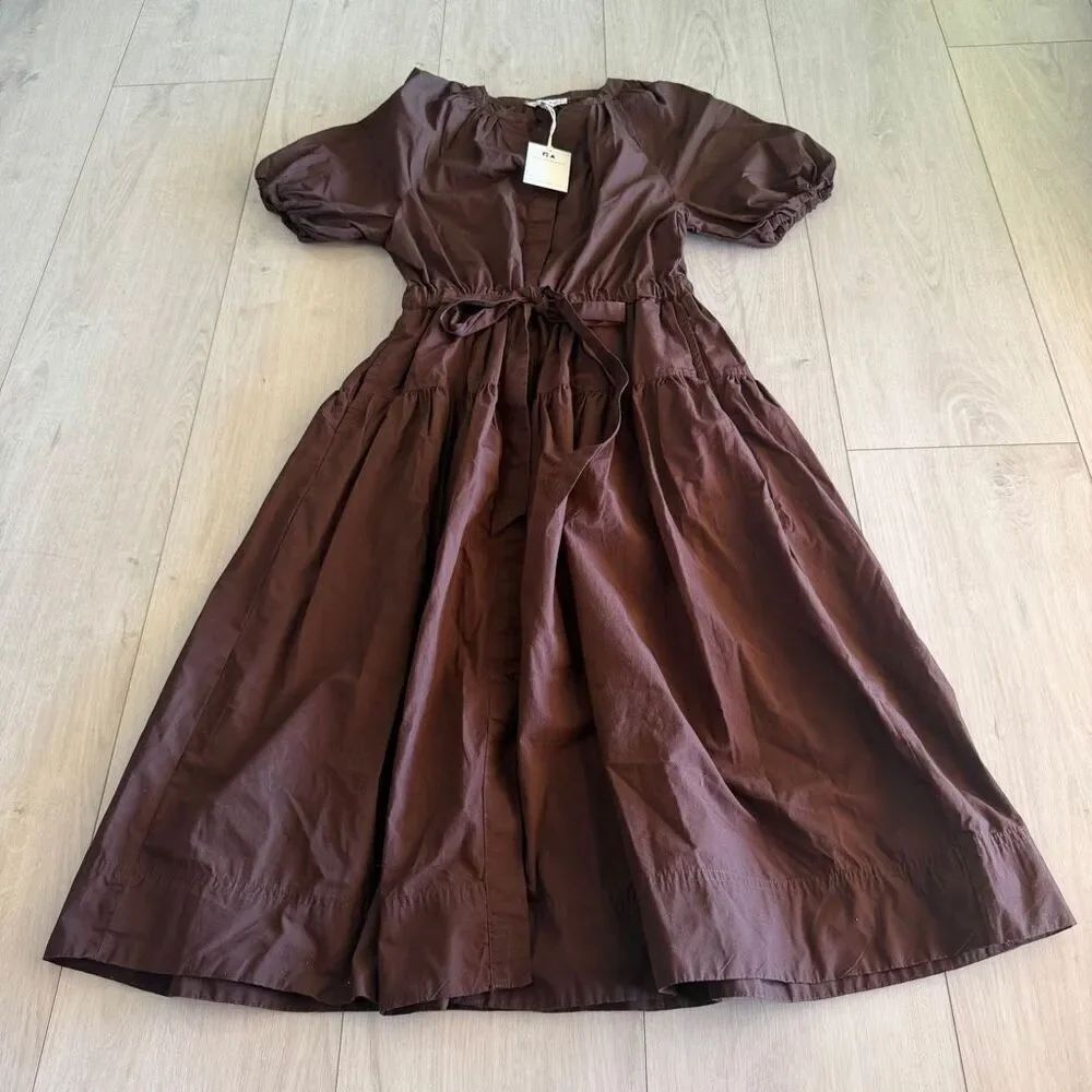 Free Assembly Women's  Cotton Midi Dress with Puff Sleeves size S